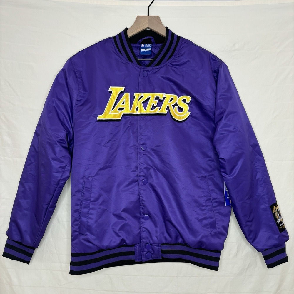 NBA Los Angeles Lakers Purple Bomber Varsity Jacket Medium Satin Retro Sporty